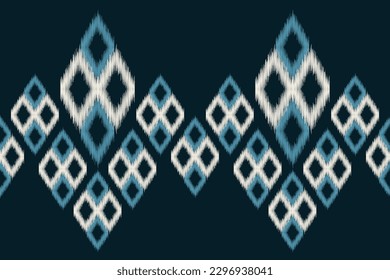 Ethnic Ikat fabric pattern geometric style.African Ikat embroidery Ethnic oriental pattern navy blue background. Abstract,vector,illustration.For texture,clothing,scarf,decoration,carpet.