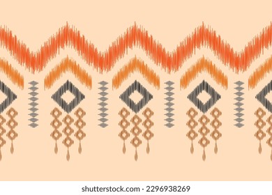 Ethnic Ikat fabric pattern geometric style.African Ikat embroidery Ethnic oriental pattern brown cream background. Abstract,vector,illustration.For texture,clothing,scarf,decoration,carpet.