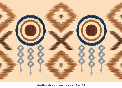 Ethnic Ikat fabric pattern geometric style.African Ikat embroidery Ethnic oriental pattern brown cream background. Abstract,vector,illustration.For texture,clothing,scarf,decoration,carpet.