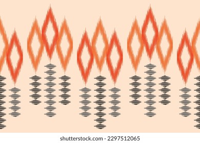 Estilo geométrico del patrón de tela de Ikat de origen étnico. bordado de ikat de origen étnico oriental de color crema marrón. Resumen,vector,ilustración.Para textura, ropa, bufanda, decoración, alfombra.