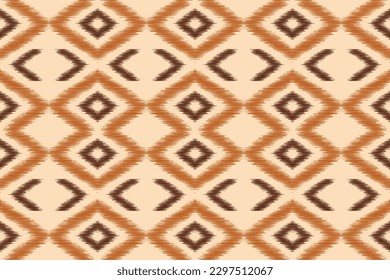 Ethnic Ikat fabric pattern geometric style.African Ikat embroidery Ethnic oriental pattern brown cream background. Abstract,vector,illustration.For texture,clothing,scarf,decoration,carpet.