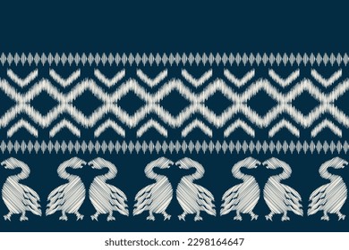 Ethnic Ikat fabric pattern geometric style.African Ikat embroidery Ethnic oriental pattern navy blue background. Abstract,vector,illustration.For texture,clothing,scarf,decoration,carpet.