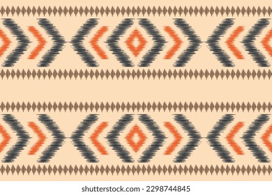 Ethnische Ikat-Stoffmuster geometrischen Stil.afrikanische Ikat Stickerei Ethnische orientalische Muster brauner Creme Hintergrund. Abstrakt,Vektorgrafik,Illustration.Für Textur, Kleidung, Schal, Dekoration, Teppich.