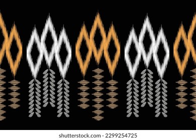 Ethnische Ikat-Stoffmuster geometrischen Stil.afrikanische Ikat Stickerei Ethnische orientalische Muster schwarzen Hintergrund. Abstrakt,Vektorgrafik,Illustration.Für Textur, Kleidung, Schal, Dekoration, Teppich.