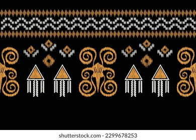 Ethnic Ikat fabric pattern geometric style.African Ikat embroidery Ethnic oriental pattern black background. Abstract,vector,illustration.For texture,clothing,scarf,decoration,carpet.