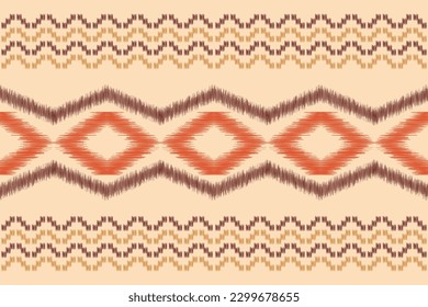 Estilo geométrico del patrón de tela de Ikat de origen étnico. bordado de ikat de origen étnico oriental de color crema marrón. Resumen,vector,ilustración.Para textura, ropa, bufanda, decoración, alfombra.