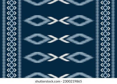Ethnic Ikat fabric pattern geometric style.African Ikat embroidery Ethnic oriental pattern navy blue background. Abstract,vector,illustration.For texture,clothing,scarf,decoration,carpet.