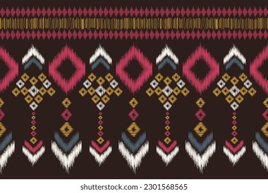 Ethnic Ikat fabric pattern geometric style.African Ikat embroidery Ethnic oriental pattern dark brown background. Abstract,vector,illustration.For texture,clothing,scarf,decoration,carpet,silk,ikat.