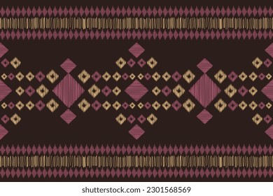 Ethnic Ikat fabric pattern geometric style.African Ikat embroidery Ethnic oriental pattern dark brown background. Abstract,vector,illustration.For texture,clothing,scarf,decoration,carpet,silk,ikat.