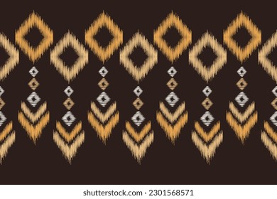 Ethnic Ikat fabric pattern geometric style.African Ikat embroidery Ethnic oriental pattern dark brown background. Abstract,vector,illustration.For texture,clothing,scarf,decoration,carpet,silk,ikat.