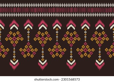 Ethnic Ikat fabric pattern geometric style.African Ikat embroidery Ethnic oriental pattern dark brown background. Abstract,vector,illustration.For texture,clothing,scarf,decoration,carpet,silk,ikat.