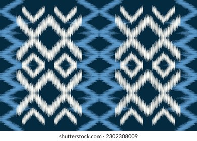 Estilo geométrico del patrón de tejido de Ikat étnico. Borde de Ikat africano Patrón étnico oriental fondo azul marino. Resumen,vector,ilustración.Para textura,ropa,pañuelo,decoración,alfombra,seda.