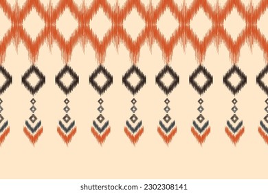 Ethnic Ikat fabric pattern geometric style.African Ikat embroidery Ethnic oriental pattern brown cream background. Abstract,vector,illustration.For texture,clothing,scarf,decoration,carpet,silk.