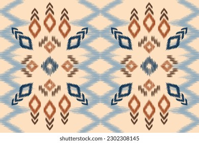 Estilo geométrico del patrón de tela de Ikat de origen étnico. bordado de ikat de origen étnico oriental de color crema marrón. Resumen,vector,ilustración.Para textura,ropa,pañuelo,decoración,alfombra,seda.