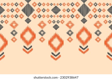 Estilo geométrico del patrón de tela de Ikat de origen étnico. bordado de ikat de origen étnico oriental de color crema marrón. Resumen,vector,ilustración.Para textura,ropa,pañuelo,decoración,alfombra,seda.