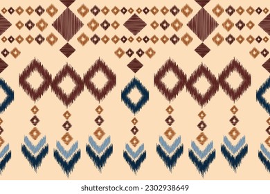 Estilo geométrico del patrón de tela de Ikat de origen étnico. bordado de ikat de origen étnico oriental de color crema marrón. Resumen,vector,ilustración.Para textura,ropa,pañuelo,decoración,alfombra,seda.