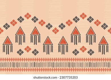 Estilo geométrico del patrón de tela de Ikat de origen étnico. bordado de ikat de origen étnico oriental de color crema marrón. Resumen,vector,ilustración.Para textura,ropa,pañuelo,decoración,alfombra,seda.