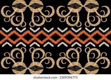 Ethnic Ikat fabric pattern geometric style.African Ikat embroidery Ethnic oriental pattern black background. Abstract,vector,illustration.For texture,clothing,scarf,decoration,carpet,silk.