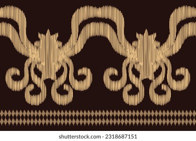 Ethnic Ikat fabric pattern geometric style.African Ikat embroidery Ethnic oriental pattern brown background. Abstract,vector,illustration.Texture,frame,scarf,decoration,carpet,wallpaper,silk motif.