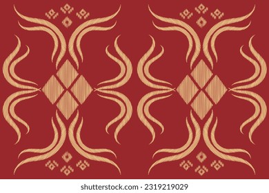 Ethnische Ikat-Stoffmuster geometrischen Stil.afrikanische Ikat Stickerei Ethnische orientalische Muster roten Hintergrund. Abstrakt,Vektorgrafik,Textur,Rahmen,Schal,Dekoration,Teppich,Tapeten,Seidenmotive.