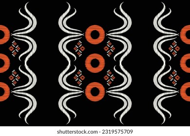 Estilo geométrico del patrón de tejido de Ikat étnico. Borde de Ikat africano. Patrón étnico oriental de fondo negro. Resumen,vector,ilustración.Textura,marco,bufanda,decoración,alfombra,papel pintado,motivos de seda.