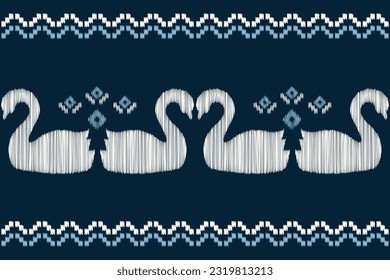 Ethnic Ikat fabric pattern geometric style.African Ikat embroidery Ethnic oriental pattern blue background. Abstract,vector,illustration.Texture,frame,scarf,decoration,carpet,wallpaper,silk motif.