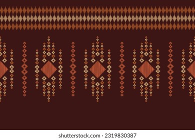 Estilo geométrico del patrón de tejido de Ikat étnico. Borde de Ikat africano. Patrón étnico oriental fondo marrón. Resumen,vector,ilustración.Textura,marco,bufanda,decoración,alfombra,papel pintado,motivos de seda.