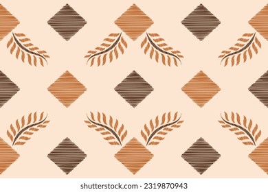 Estilo geométrico del patrón de tela de Ikat de origen étnico. bordado de ikat de origen étnico oriental de color crema marrón. Resumen,vector,ilustración.Textura,marco,bufanda,decoración,papel pintado,motivos de seda.