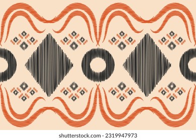 Ethnic Ikat fabric pattern geometric style.African Ikat embroidery Ethnic oriental pattern brown cream background. Abstract,vector,illustration.Texture,frame,scarf,decoration,wallpaper,silk motif.