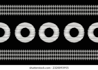 Estilo geométrico del patrón de tejido de Ikat étnico. Borde de Ikat africano. Patrón étnico oriental de fondo negro. Resumen,vector,ilustración.Textura,marco,bufanda,decoración,alfombra,papel pintado,motivos de seda.