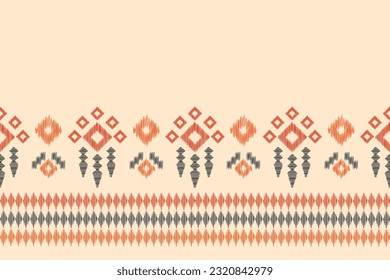 Ethnic Ikat fabric pattern geometric style.African Ikat embroidery Ethnic oriental pattern brown cream background. Abstract,vector,illustration.Texture,frame,scarf,decoration,wallpaper,silk motif.