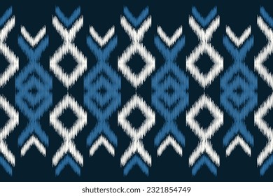 Ethnic Ikat fabric pattern geometric style.African Ikat embroidery Ethnic oriental pattern blue background. Abstract,vector,illustration.Texture,frame,scarf,decoration,carpet,wallpaper,silk motif.