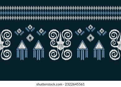 Ethnic Ikat fabric pattern geometric style.African Ikat embroidery Ethnic oriental pattern blue background. Abstract,vector,illustration.Texture,frame,scarf,decoration,carpet,wallpaper,silk motif.