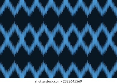 Ethnic Ikat fabric pattern geometric style.African Ikat embroidery Ethnic oriental pattern blue background. Abstract,vector,illustration.Texture,frame,scarf,decoration,carpet,wallpaper,silk motif.