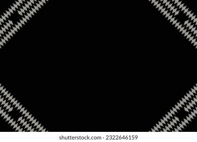 Estilo geométrico del patrón de tejido de Ikat étnico. Borde de Ikat africano. Patrón étnico oriental de fondo negro. Resumen,vector,ilustración.Textura,marco,bufanda,decoración,alfombra,papel pintado,motivos de seda.