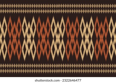 Estilo geométrico del patrón de tejido de Ikat étnico. Borde de Ikat africano. Patrón étnico oriental fondo marrón. Resumen,vector,ilustración.Textura,marco,bufanda,decoración,alfombra,papel pintado,motivos de seda.