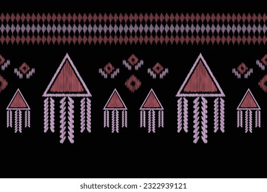 Estilo geométrico del patrón de tejido de Ikat étnico. Borde de Ikat africano. Patrón étnico oriental de fondo negro. Resumen,vector,ilustración.Textura,marco,bufanda,decoración,alfombra,papel pintado,motivos de seda.
