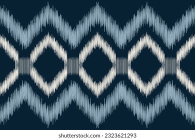 Estilo geométrico del patrón de tejido de Ikat étnico. Borde de Ikat africano. Fondo azul de tónica oriental étnica. Resumen,vector,ilustración.Textura,marco,bufanda,decoración,alfombra,papel pintado,motivos de seda.