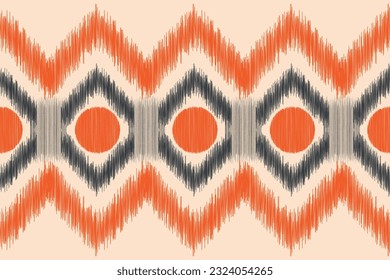 Estilo geométrico del patrón de tela de Ikat de origen étnico. bordado de ikat de origen étnico oriental de color crema marrón. Resumen,vector,ilustración.Textura,marco,bufanda,decoración,papel pintado,motivos de seda.