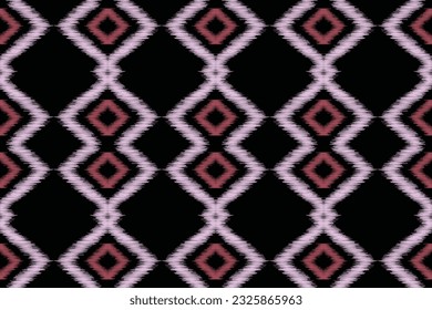 Estilo geométrico del patrón de tejido de Ikat étnico. Borde de Ikat africano. Patrón étnico oriental de fondo negro. Resumen,vector,ilustración.Textura,marco,bufanda,decoración,alfombra,papel pintado,motivos de seda.