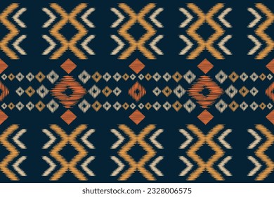 Ethnische Ikat-Stoffmuster geometrischen Stil.afrikanische Ikat Stickerei Ethnische orientalische Muster blauer Hintergrund. Abstrakt,Vektorgrafik,Textur,Rahmen,Schal,Dekoration,Teppich,Tapeten,Seidenmotive.