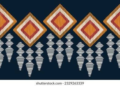 Ethnische Ikat-Stoffmuster geometrischen Stil.afrikanische Ikat Stickerei Ethnische orientalische Muster blauer Hintergrund. Abstrakt,Vektorgrafik,Textur,Rahmen,Schal,Dekoration,Teppich,Tapeten,Seidenmotive.