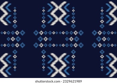 Ethnic Ikat fabric pattern geometric style.African Ikat embroidery Ethnic oriental pattern blue background. Abstract,vector,illustration.Texture,frame,scarf,decoration,carpet,wallpaper,silk motif.
