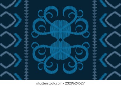 Ethnic Ikat fabric pattern geometric style.African Ikat embroidery Ethnic oriental pattern blue background. Abstract,vector,illustration.Texture,frame,scarf,decoration,carpet,wallpaper,silk motif.