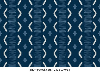 Estilo geométrico del patrón de tejido de Ikat étnico. Borde de Ikat africano. Fondo azul de tónica oriental étnica. Resumen,vector,ilustración.Textura,marco,bufanda,decoración,alfombra,papel pintado,motivos de seda.