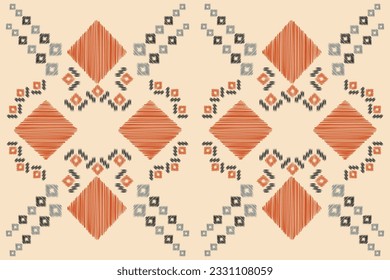 Ethnic Ikat fabric pattern geometric style.African Ikat embroidery Ethnic oriental pattern brown cream background. Abstract,vector,illustration.Texture,frame,scarf,decoration,wallpaper,silk motif.