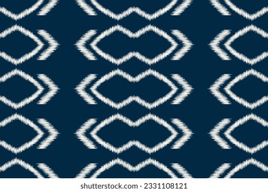 Estilo geométrico del patrón de tejido de Ikat étnico. Borde de Ikat africano. Fondo azul de tónica oriental étnica. Resumen,vector,ilustración.Textura,marco,bufanda,decoración,alfombra,papel pintado,motivos de seda.