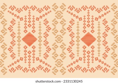 Ethnic Ikat fabric pattern geometric style.African Ikat embroidery Ethnic oriental pattern brown cream background. Abstract,vector,illustration.Texture,frame,scarf,decoration,wallpaper,silk motif.