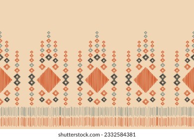Ethnic Ikat fabric pattern geometric style.African Ikat embroidery Ethnic oriental pattern brown cream background. Abstract,vector,illustration.Texture,frame,scarf,decoration,wallpaper,silk motif.