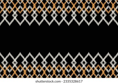 Ethnische Ikat-Stoffmuster geometrischen Stil.afrikanische Ikat Stickerei Ethnische orientalische Muster schwarzen Hintergrund. Abstrakt,Vektorgrafik,Textur,Rahmen,Schal,Dekoration,Teppich,Tapeten,Seidenmotive.